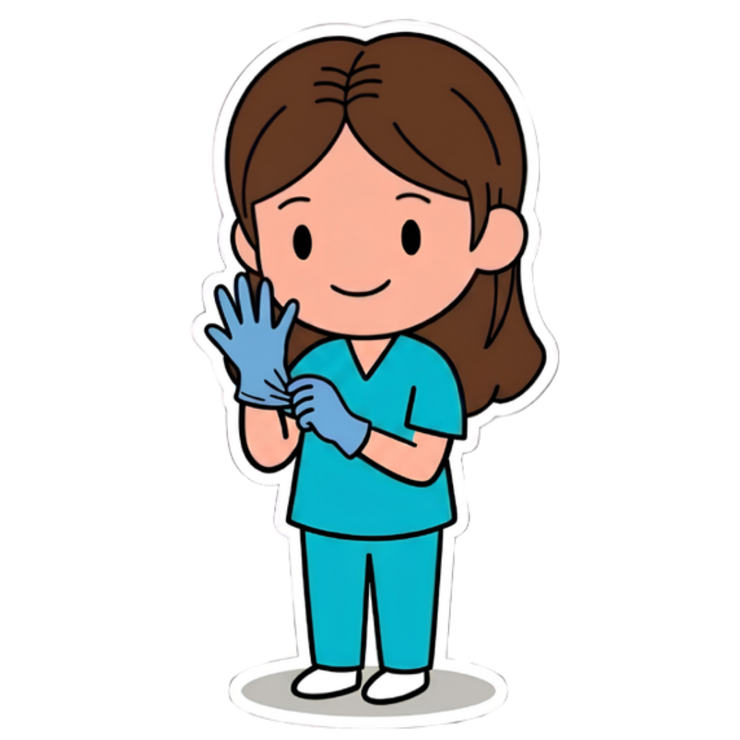 Ilustración de enfermera JoselinNurse preparándose para atención clínica